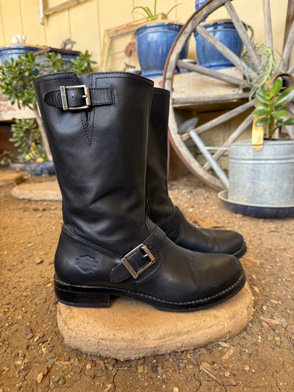 Vintage Harley Davidson Zoe Black Leather Moto Boots Size 8